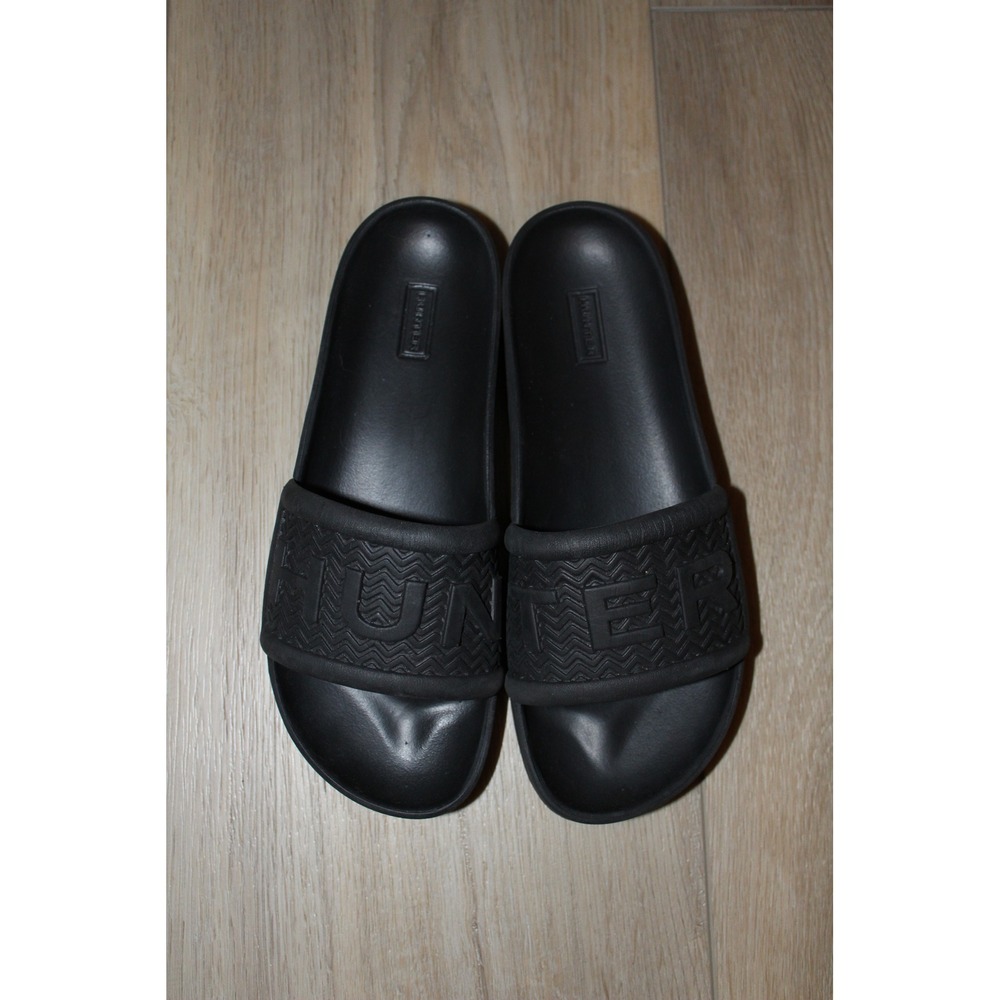 Hunter Women's Original Logo Slide Sandals Black Rubber Slip On Shoes UK 5W US 7